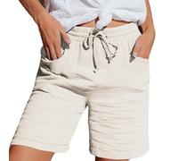 Sports Shorts Women Linen Short Women Summer Knee Length Cropped Trousers Ladies Solid Drawstring Hot Pants with Pockets Half Length Capri Bermuda Short Beige
