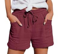 Sports Shorts Women with Pockets - Walking Shorts for Women UK - Wide Leg Pants Summer Clothes Baggy Denimshorts Summershorts Plus Size Petite Clothes Flowyshorts Outdoorshorts Wine