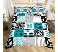 Sports Single Bedding Sets for Boys Girls Kids,Swim Run Dirt Bike Duvet Cover Sports Bedroom Decor,Sports Games Comforter Cover,Star Stripes Geometric Patchwork Bed Set 2Pcs
