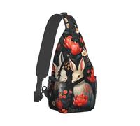Sports Sling Backpack Bright Bunnies And Flowers Crossbody Bag Retractable Side Pocket Strap Daypack For Business, Running, Office