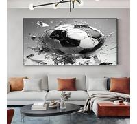 Sports Soccer Ball Framed Canvas Wall Art Gray Modern Abstract Painting for Living Room, Bedroom Wall Decor - Ready to Hang Artwork for Home & Office 50x100 cm