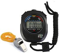 Sports Stopwatch Timer, Professional Digital Stopwatch with Calendar Alarm Compass, Multi Handheld Stopwatch Timer Whistle for Swimming Running Football Fitness Coaches Referee KK's