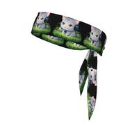 Sports Strap Double-Sided Headscarf WHJDPP Little Gray cat Listening to Music on The Grass Printing Soft and Breathable Suitable for Yoga Running and Fitness