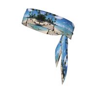 Sports Strap Double-Sided Headscarf WHJSSF Paradise Beach Palm Trees Picture Soft and Breathable Suitable for Yoga Running and Fitness