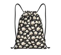Sports String Backpack Aesthetically White Magnolia Black Lightweight Drawstring Bag Foldable Gym Bag For Men Sport Travel 39X46Cm