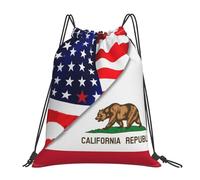 Sports String Backpack America Flag And California Flag Unisex Drawstring Pe Bags Foldable String Bag For Hunting Men Beach 39X46Cm
