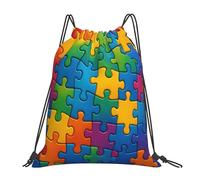 Sports String Backpack Autism Puzzle Piece Love Scratch Drawstring Gym Bag Waterproof Sport Gym String Bag For Shopping Outside Hunting 39X46Cm