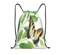 Sports String Backpack Butterfly Leaves Foldable Drawstring Pe Bags Lightweight String Bag For Holidays Yoga Travel 39X46Cm