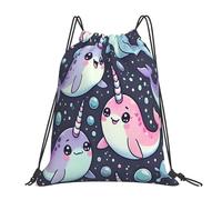 Sports String Backpack Colorful Kawaii Whale Blue Cute Design Gym Sack Backpack Foldable Gym Bag For Swim Hunting Fishing 39X46Cm