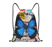 Sports String Backpack Grunge Black Blue Butterfly Lightweight Drawstring Bag Scratch Draw String Back Bag For Sport Gym Shopping 39X46Cm