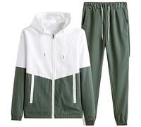 Sports Suit Men's Plus Size 4XL, 2-Piece Set, Long Sleeve Tracksuit, Hooded Running Suit with Zip, Oversized Jogging Suit with Pocket and Drawstring, Colour Block, Leisure Suit, Sizes M-6XL, Green