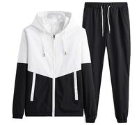 Sports Suit Men's Plus Size 4XL, 2-Piece Set, Long Sleeve Tracksuit, Hooded Running Suit with Zip, Oversized Jogging Suit with Pocket and Drawstring, Colour Block, Leisure Suit, Sizes M-6XL, black