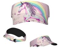 Sports Sun Visor Hat Empty Top Baseball Cap Sweet Pink Rainbow Unicorn Adjustable Golf Cap Unisex, Black, One Size