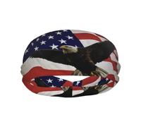 Sports sweat-wicking headband with American Flag Fly Eagle printed design suitable for running and gym workouts