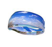 Sports sweat-wicking headband with Sea Island Sky Clouds printed design suitable for running and gym workouts