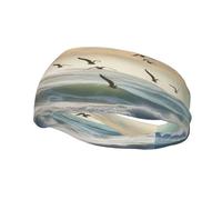 Sports Sweatband Head Bands Lightweight Breathable Non Slip Workout Headbands Waves On The Beach with Sea Birds Hairband for Women Men Fitness Running Cycling Hiking Yoga