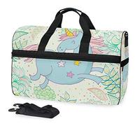 Sports Swim Gym Bag with Shoes Blossom Art Unicorn Compartment Weekender Duffel Travel Bags Handbag for Women Girls Men