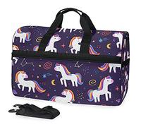 Sports Swim Gym Bag with Shoes Hand Drawn Unicorn Blue Art Compartment Weekender Duffel Travel Bags Handbag for Women Girls Men
