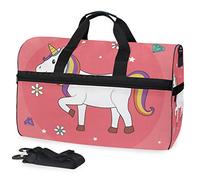 Sports Swim Gym Bag with Shoes Pink Unicorn Art Compartment Weekender Duffel Travel Bags Handbag for Women Girls Men