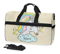 Sports Swim Gym Bag with Shoes Rainbow Unicorn Art Compartment Weekender Duffel Travel Bags Handbag for Women Girls Men
