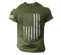 Sports T-Shirt Men Shirt Adult Tops Men's XL Distressed American Flag Loose Fit Short Sleeve Round Neck Shirts Men's V Neck Tee Tshirt (Army Green, XXL)