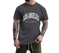 Sports T-Shirt Men's White Oversized T-Shirt Men's Short Sleeve Basic T-Shirt Cotton with Los Angeles Letter Print Light Airy Summer Tops Casual Loose T-Shirts Fashion T-Shirts Tee Shirts for Men