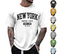 Sports T-Shirt Men's White Oversized T-Shirt Men's Short Sleeve T-Shirt with City Letter Print Light Airy Summer Top Casual Loose T-Shirts Streetwear T-Shirts Large Size Tee Shirts for Men