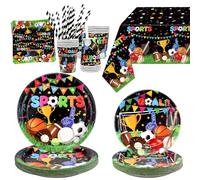 Sports Theme Birthday Party Supplies - Sports Birthday Party Decorations, Including Plates, Tablecloth, Cups, Napkins, and Straw, Soccer Basketball Baseball Football Theme Decoration, Serves 20