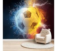 Sports Theme Wall Mural Wallpaper 200x140 cm - Football Lightning Fire Pattern Poster Non-Woven Art Photo Wallpaper, Dark 3D Effect Wall Mural Covering for Living Room Bedroom Office Decor