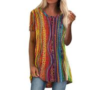 Sports Tops for Women UK Ladies Fashion O-Neck Short Sleeve Printed Long T-Shirt Blouse Loose Tops Shirts Elegant Tunic Shirts Tops Office UK Size Green Sparkly Tops for Women UK Basic