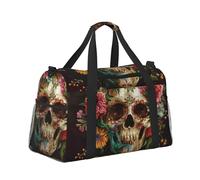 Sports Travel Bag Gym Duffle Bags Holdall Bags Carry On Luggage Weekend Overnight for Mens Women, Day of The Dead Skull Flowers