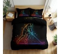 Sports Trend Style Print Duvet Cover Sets Cot-bed Size, Hockey Player Bedding Set for Kids Teens - Soft Breathable Easy Care Sports Theme Energetic Design Decor Comforter Cover Bed Set 3 Pcs