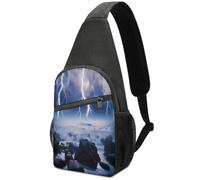 Sports Triangle Backpack Thunder Storms Over Sea Print Sling Backpack Lightweight Chest Bag For Business, Running, Office