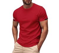 Sports Tshirts for Men UK, Solid Quick Dry T Shirts Short Sleeve, Comfy Crewneck Running Tee Men, Slim Fit Breathable Workout T Shirts, Casual Lightweight Beach Tops Everywear Red
