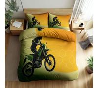 Sports Vector Style Print Duvet Cover Sets Super King Size, Off Road Motorcycle Bedding Set for Kids Teens - Soft Breathable Easy Care Extreme Sports Energetic Decor Comforter Cover Bed Set 3 Pcs
