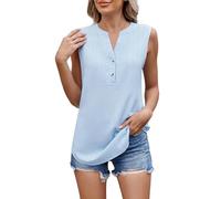 Sports Vest for Women 2025 Fashion Tanks Tops Women's 2025 Spring and Summer New Solid Color V Neck Sleeveless Chiffon Vest Top Women's Vest Suspenders 100 Percent Cotton Camisole (Blue, S)
