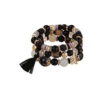 Sports Watch Bands for Men Stackable Bead Bracelets Ladies Mens Stretch Multilayer Bracelet Set Multicolor Jewelry Small Earring Hoops (F, One Size)
