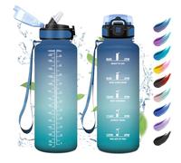 Sports Water Bottle, 1.5 L, Leak-Proof Water Bottle, Suitable for Carbonated Drinks, Water Bottle with Time Marking, Water Bottle with Straw, Sports Bottle for Outdoor Udoor, Fizz, Camping, Bike,