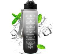 Sports Water Bottle 1 L with Straw,Motivational Drinks Bottle with Time Markings , 30oz Leakproof Design Gym Waterbottle for adults 1 litre,Hiking,Fitness,Cycling,School & Office,Gradient Black White