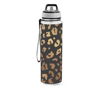Sports Water Bottle Bronze Leopard Print Tritan Drinking Bottle with Straw Large 1000ml BPA-Free Clear Leakproof for Kids Boys Girls Women Men Gym School