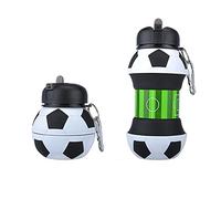 Sports Water Bottle Collapsible Ball Shaped Drinking Cup - Creative Silicone Folding Cup Soccer Basketball Tennis Golf Leak Proof Anti-drop Sports Bottle Gift for Friends Students (Football)