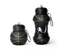 Sports Water Bottle Collapsible Ball Shaped Drinking Cup - Creative Silicone Folding Cup Soccer Basketball Tennis Golf Leak Proof Anti-drop Sports Bottle Gift for Friends Students (Basketball 02)