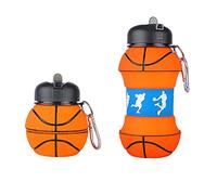 Sports Water Bottle Collapsible Ball Shaped Drinking Cup - Creative Silicone Folding Cup Soccer Basketball Tennis Golf Leak Proof Anti-drop Sports Bottle Gift for Friends Students (Basketball 01)