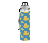 Sports Water Bottle Cute Yellow Duck Blue Tritan Drinking Bottle with Straw Large 1000ml BPA-Free Clear Leakproof for Kids Boys Girls Women Men Gym School