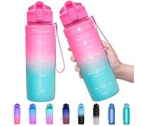Sports Water Bottle Kids with Times to Drink Leakproof 1L / 700ml / 500ml 1Litre Drink Bottles BPA Free Motivational Adults, Gym, School, Running, Travel, Girls, Boys Filter Reusable