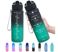 Sports Water Bottle Kids with Times to Drink Leakproof 1L / 700ml / 500ml 1Litre Drink Bottles BPA Free Motivational Adults, Gym, School, Running, Travel, Girls, Boys Filter Reusable
