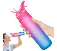 Sports Water Bottle with Spray Mist for Outdoor Hydration, 1L Motivational Water Bottle with Time Marker, Flip Straw & BPA Free Tritan Plastic, Ideal for Running, Fitness and Cycling