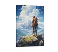 Sports Woman Looking Into The Distance in High Mountains for Adventure Picture Poster Modern Wall Art Canvas Aesthetic Decoration Painting 16x24inch(40x60cm) Frame-style