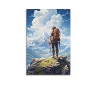 Sports Woman Looking Into The Distance in High Mountains for Adventure Picture Poster Modern Wall Art Canvas Aesthetic Decoration Painting 08x12inch(20x30cm) Unframe-style
