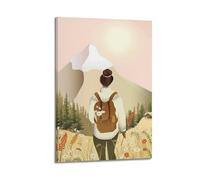 Sports Woman Looking Into The Distance in Mountain Forest Flower Field Picture Poster Modern Wall Art Canvas Aesthetic Decoration Painting 08x12inch(20x30cm) Frame-style